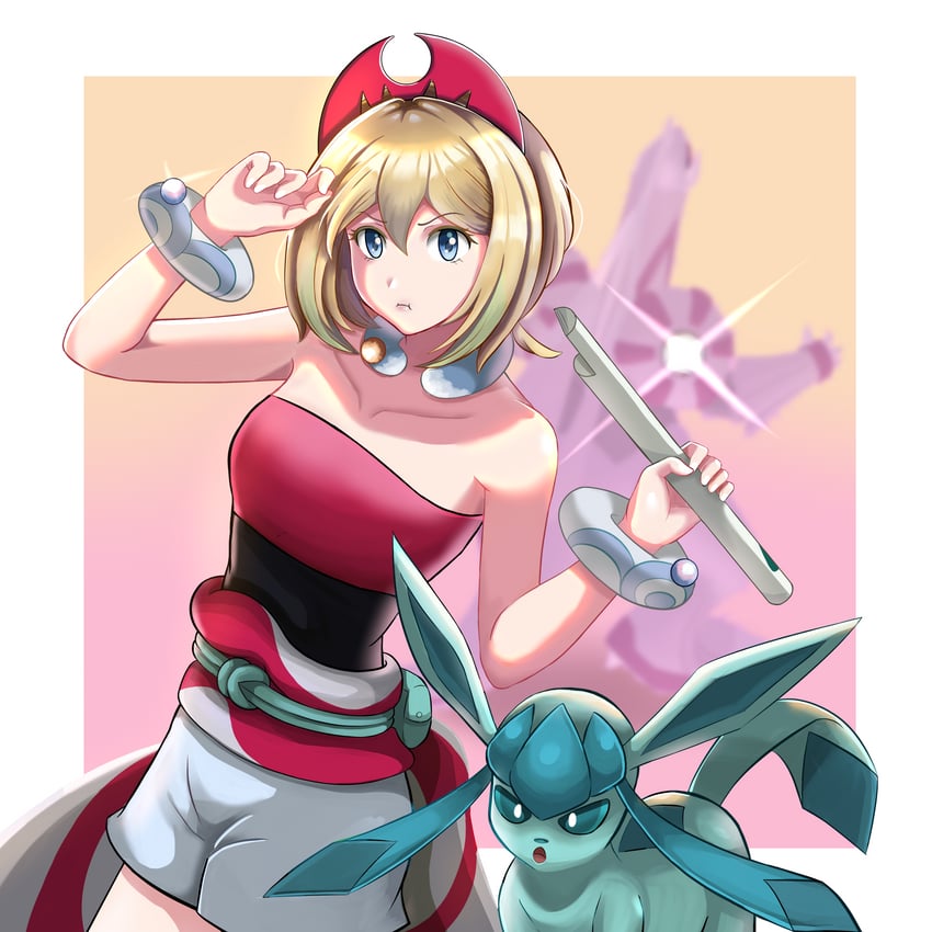 glaceon, irida, and palkia (pokemon and 1 more) drawn by grumpido