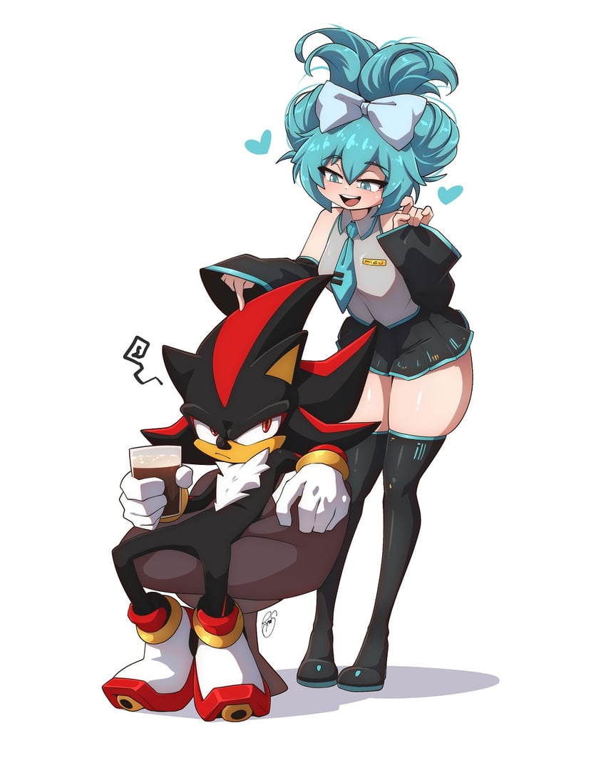 hatsune miku, shadow the hedgehog, and cinnamiku (vocaloid and 1 more) drawn by ryou_sakai