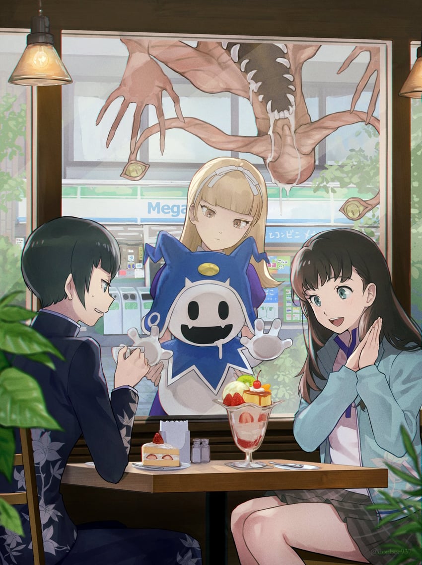 jack frost, protagonist, alice, isonokami tao, and pisaca (shin megami tensei and 1 more) drawn by donbee937