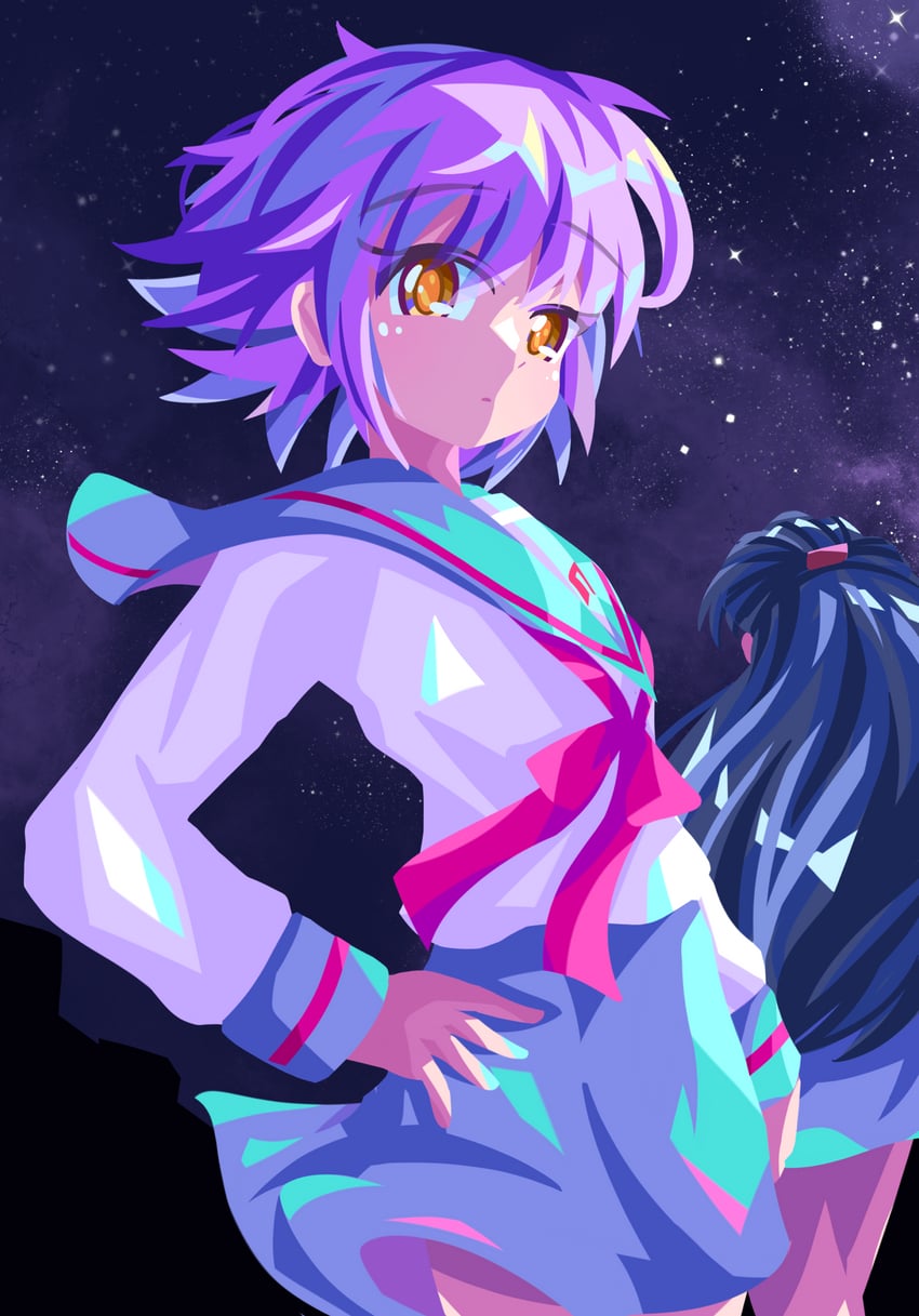nagato yuki and asakura ryoko (suzumiya haruhi no yuuutsu) drawn by evanhehehe