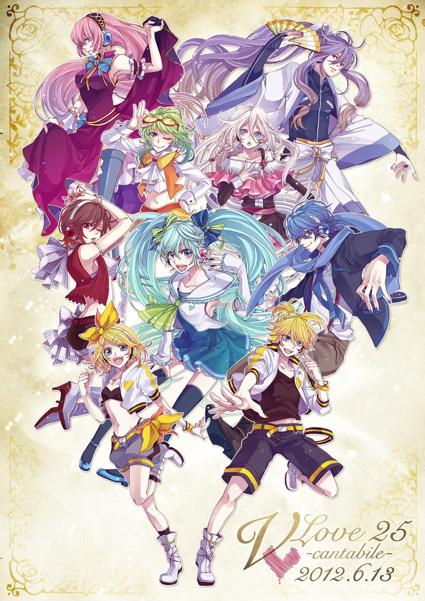 hatsune miku, kagamine rin, kagamine len, megurine luka, kaito, and 4 more (vocaloid) drawn by yamako_(state_of_children)