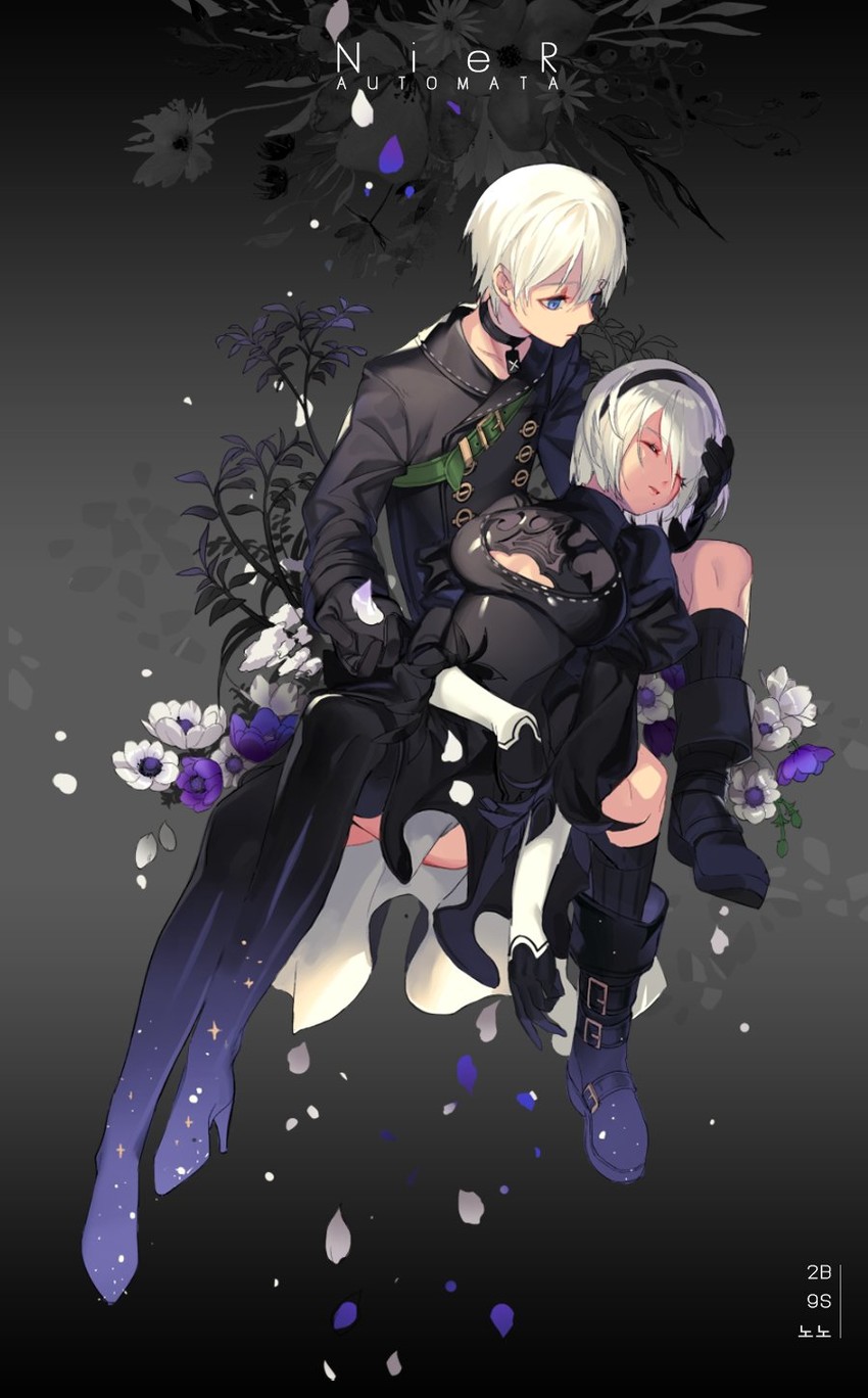 2b and 9s (nier and 1 more) drawn by platina77