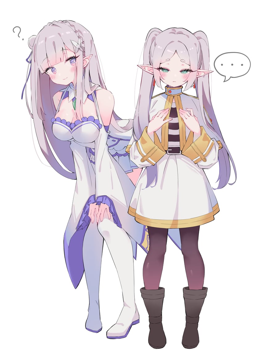 frieren and emilia (re:zero kara hajimeru isekai seikatsu and 1 more) drawn by koushin_ryo