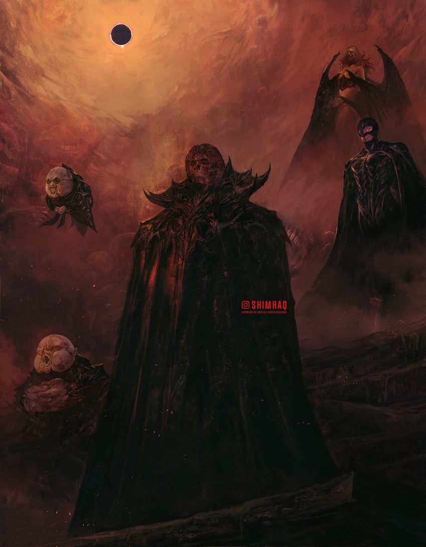 griffith, femto, slan, void, ubik, and 1 more (berserk) drawn by shimhaq