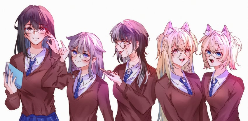 shiori novella, nerissa ravencroft, fuwawa abyssgard, mococo abyssgard, and koseki bijou (hololive and 1 more) drawn by rainingpeanutss
