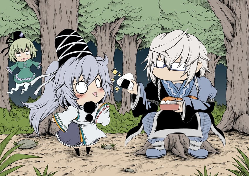 morichika rinnosuke, mononobe no futo, and soga no tojiko (touhou) drawn by hidefu_kitayan