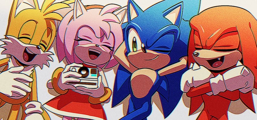 sonic the hedgehog, amy rose, tails, and knuckles the echidna (sonic) drawn by hyeon_sonic