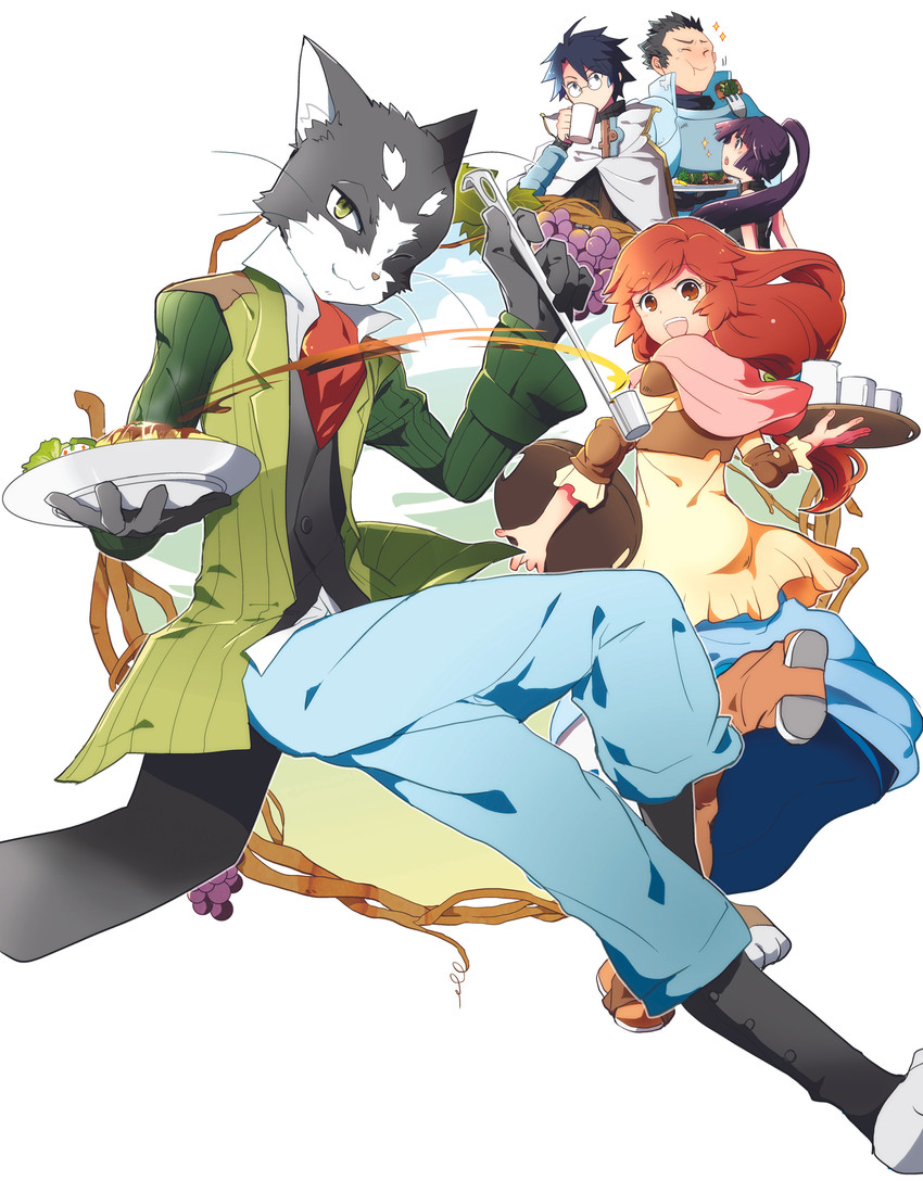 akatsuki, shiroe, nyanta, naotsugu, and serara (log horizon) drawn by kusa_chuu