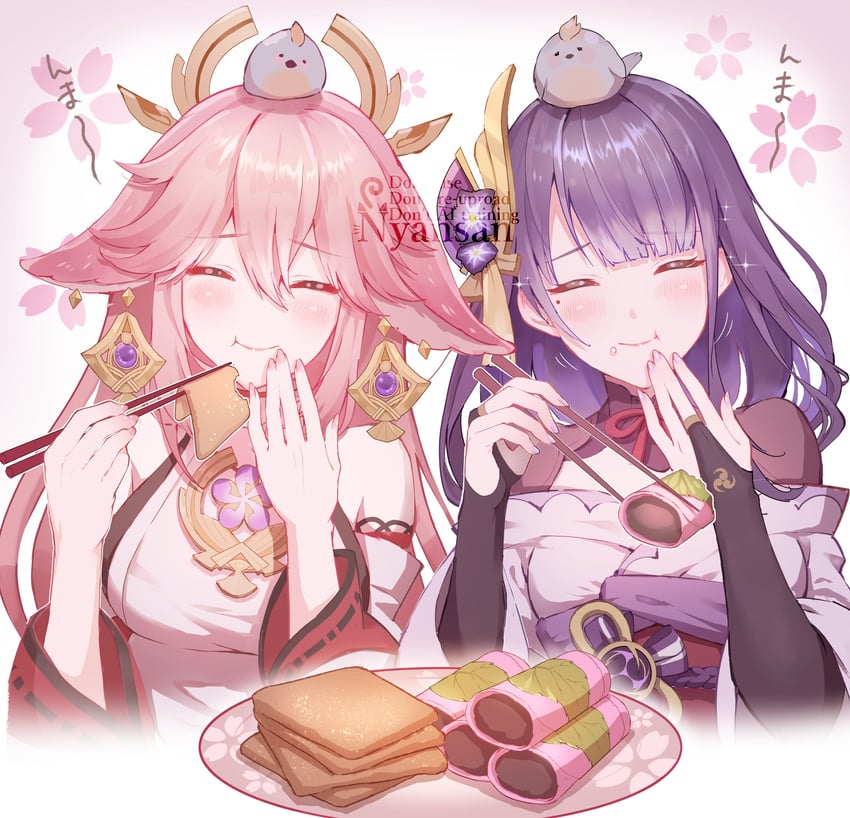 raiden shogun and yae miko (genshin impact) drawn by nyansan_oekaki