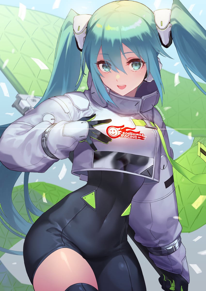 hatsune miku and racing miku (vocaloid and 1 more) drawn by nakamura_eight