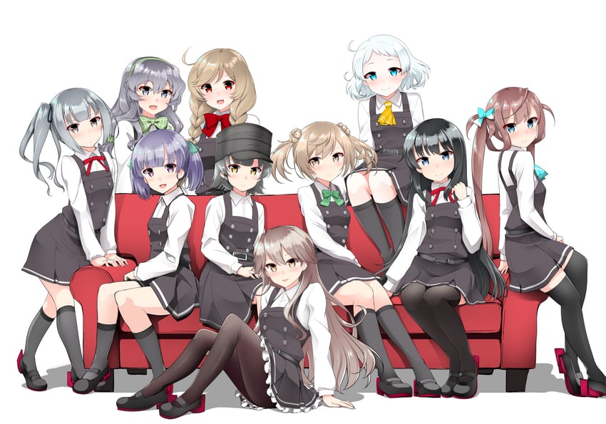 asashio, kasumi, michishio, kasumi kai ni, asashio kai ni, and 11 more (kantai collection) drawn by kirigakure_(kirigakure_tantei_jimusho)