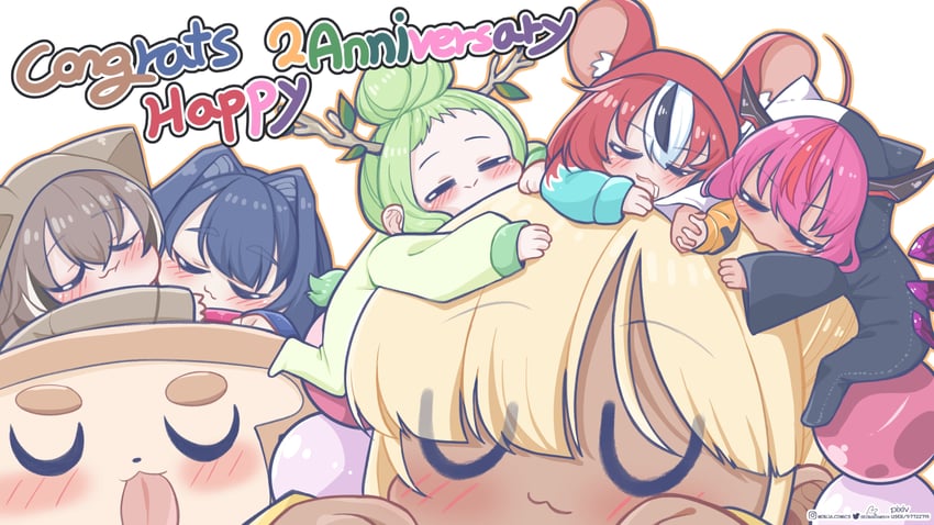 ouro kronii, nanashi mumei, hakos baelz, ceres fauna, irys, and 2 more (hololive and 1 more) drawn by monja_(monja0521)