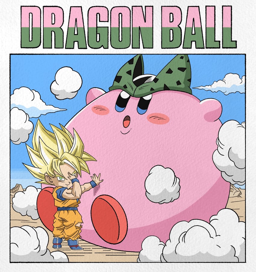 kirby, son goku, and cell (dragon ball and 2 more) drawn by wesatinthecar
