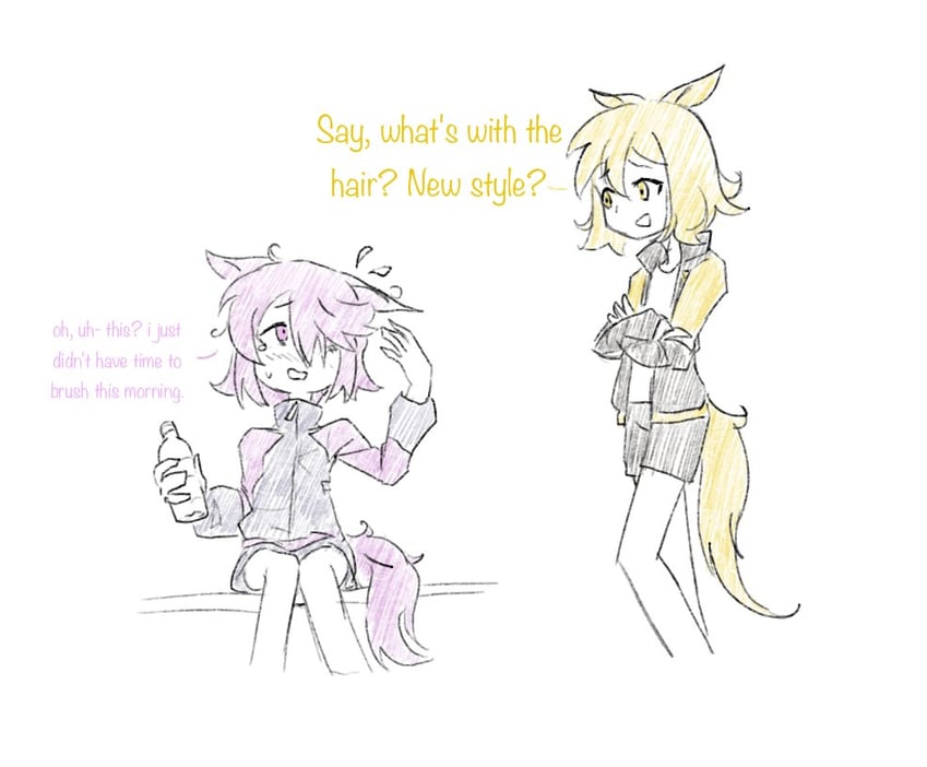 lightning strikes thrice and comely material morning (horse race tests) drawn by durandaltheone