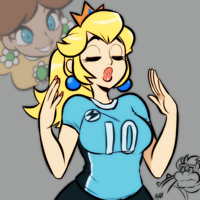 princess peach, princess daisy, and bowser (mario) drawn by awd!