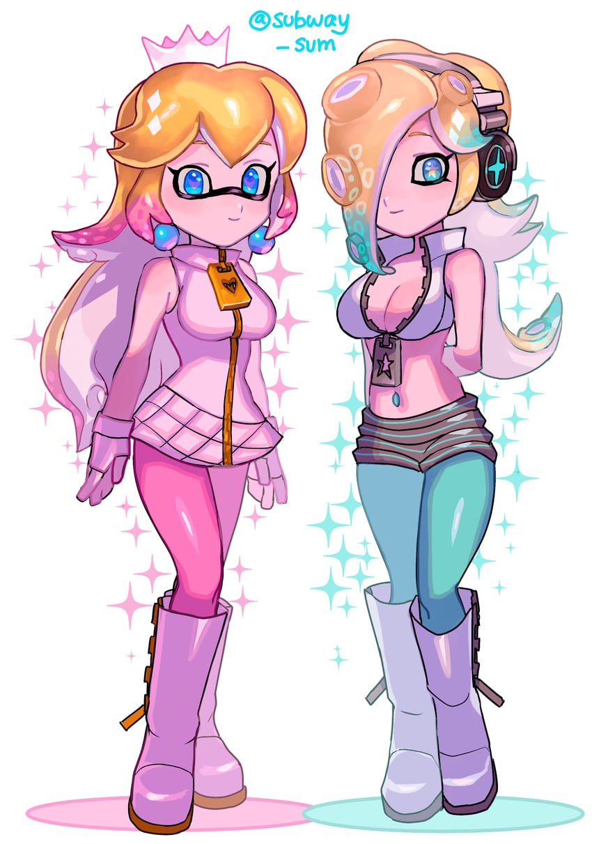 inkling player character, inkling girl, princess peach, octoling player character, rosalina, and 3 more (splatoon and 2 more) drawn by subway_sum