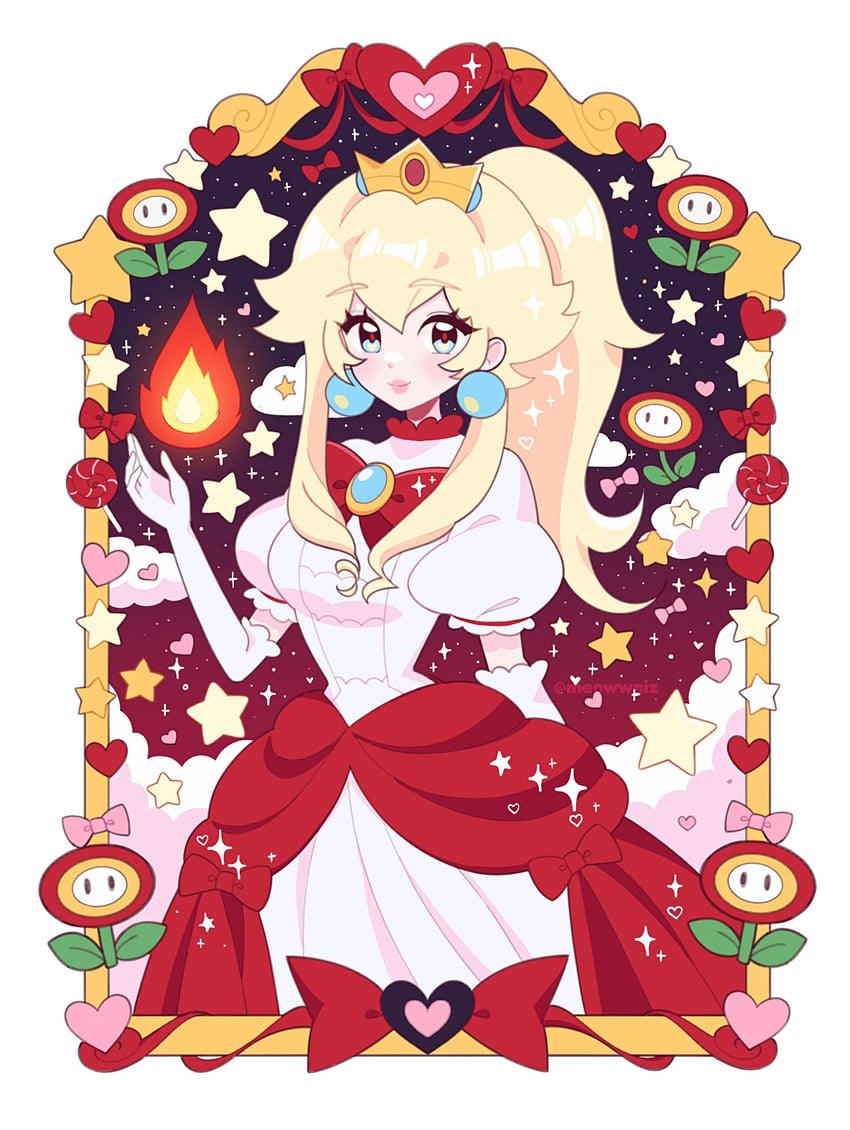 princess peach and fire peach (mario and 1 more) drawn by meowwniz