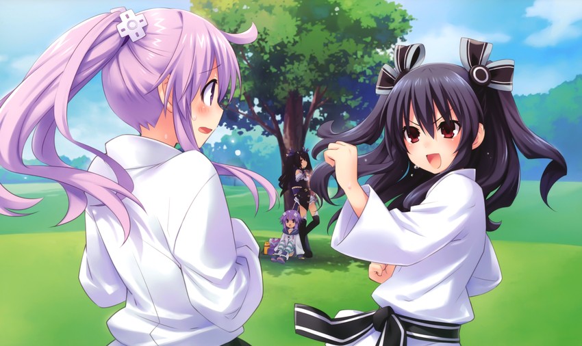 neptune, noire, nepgear, and uni (neptune and 1 more) drawn by tsunako