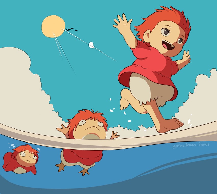 ponyo (gake no ue no ponyo) drawn by pencilman_draws