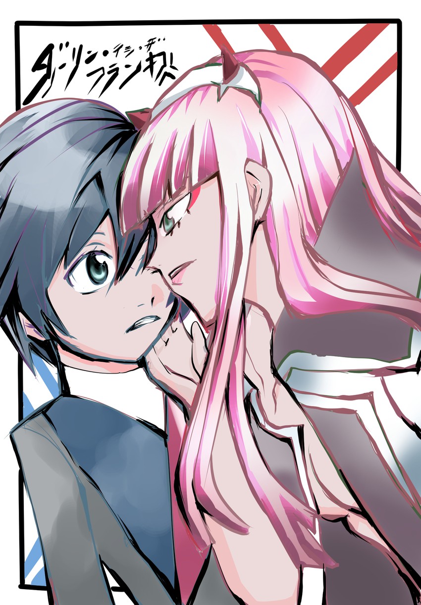 zero two and hiro (darling in the franxx) drawn by akino_shiika