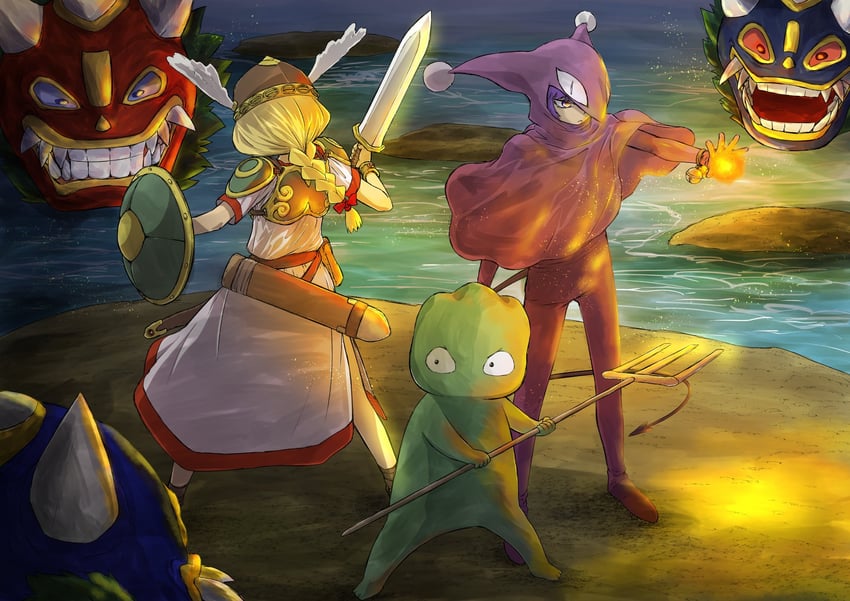 valkyrie, krino sandra, and sabine (valkyrie no densetsu) drawn by ko_akuman