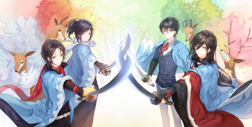 kashuu kiyomitsu, yamato-no-kami yasusada, izumi-no-kami kanesada, horikawa kunihiro, and sawsbuck (pokemon and 1 more) drawn by cherinova