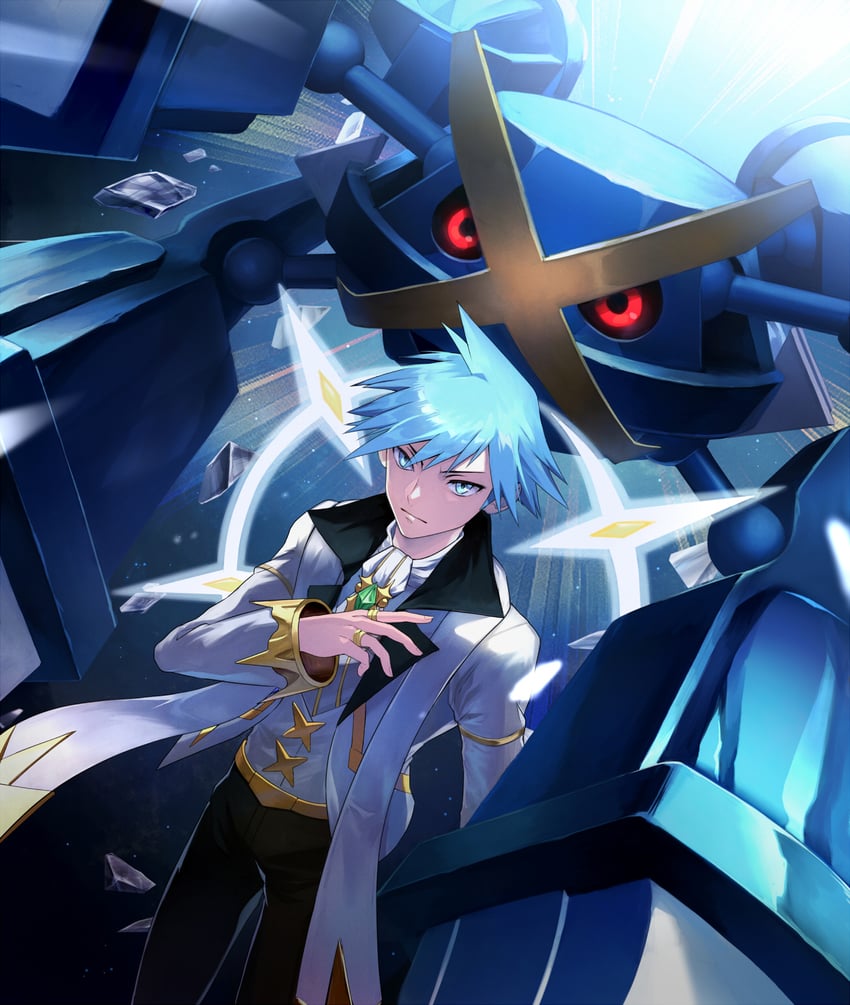 steven stone, metagross, and mega metagross (pokemon and 1 more) drawn by tsu_(md_tsune)