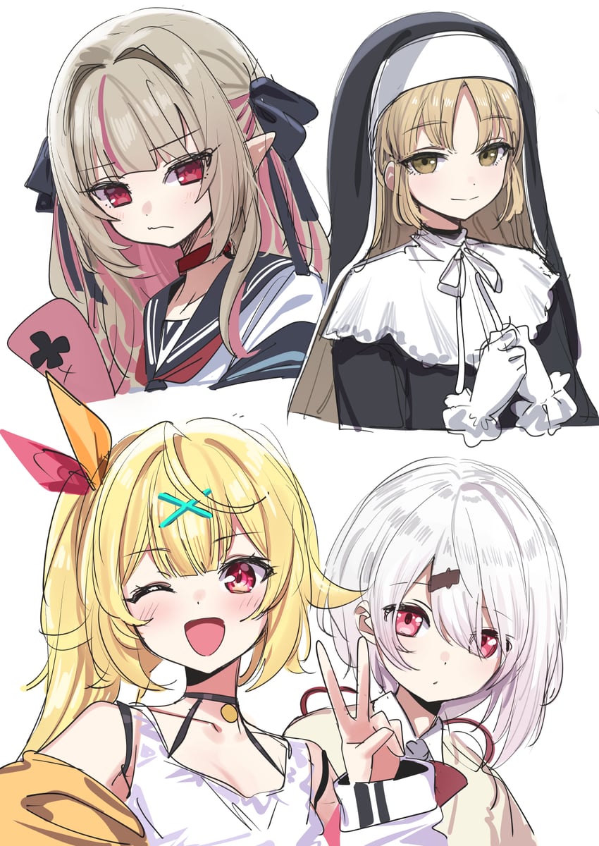 makaino ririmu, hoshikawa sara, shiina yuika, and sister claire (nijisanji) drawn by deadnooodles