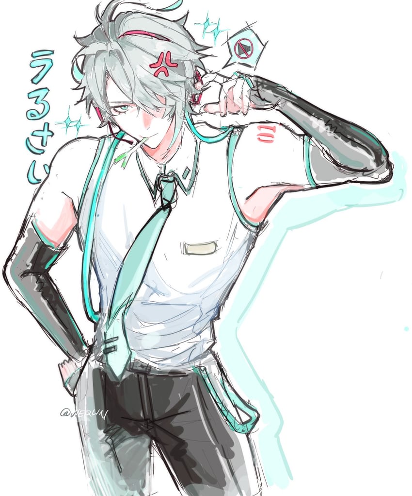 hatsune miku and alhaitham (genshin impact and 1 more) drawn by jie9955