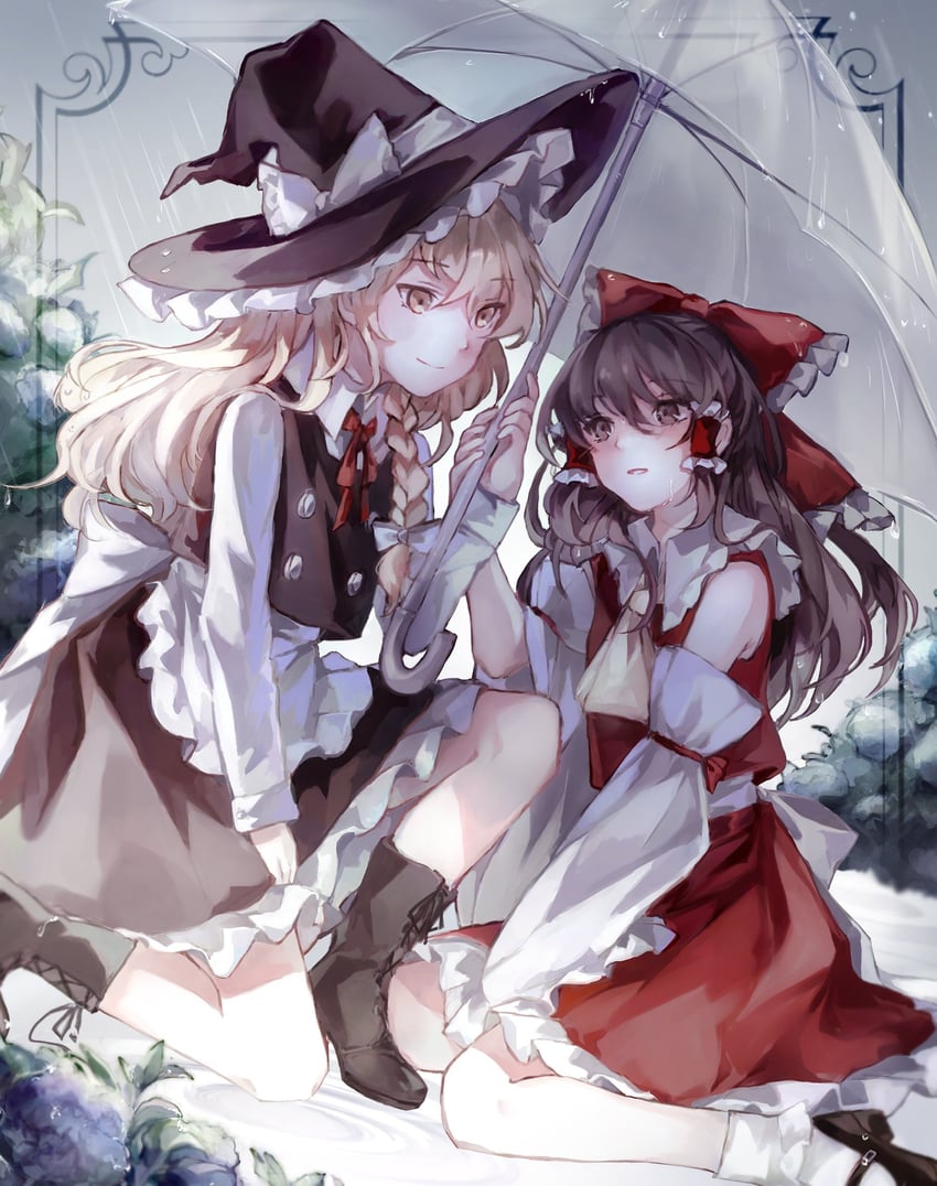 hakurei reimu and kirisame marisa (touhou) drawn by hanaya_(fleur)