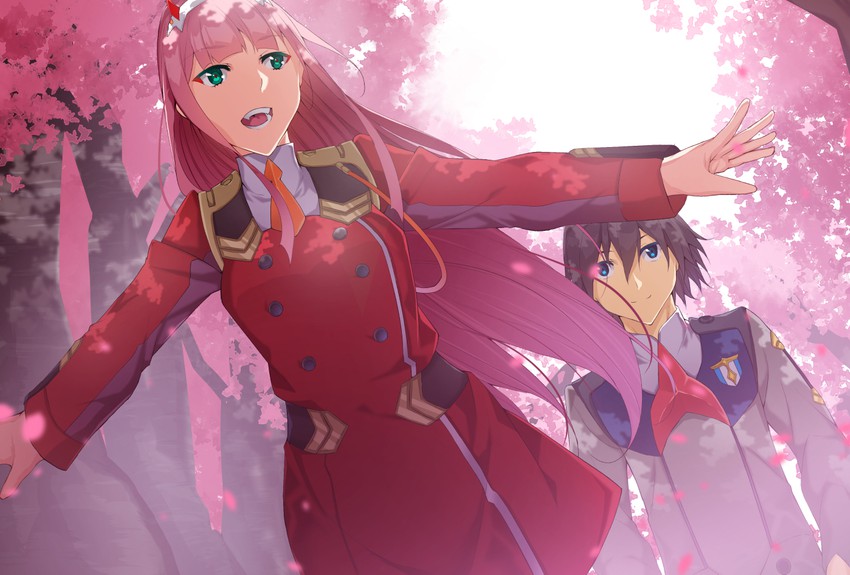 zero two and hiro (darling in the franxx) drawn by raitho