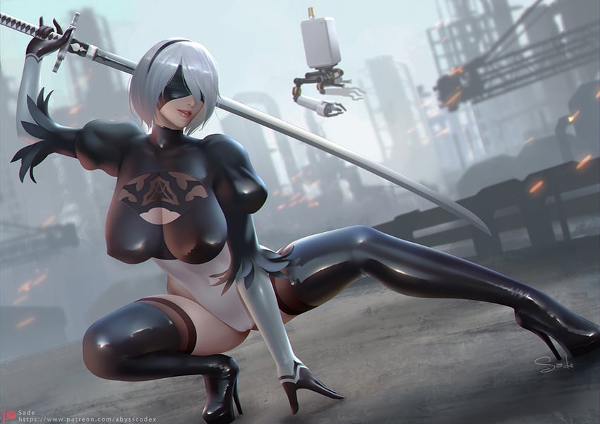 2b and pod (nier and 1 more) drawn by sade_abyss