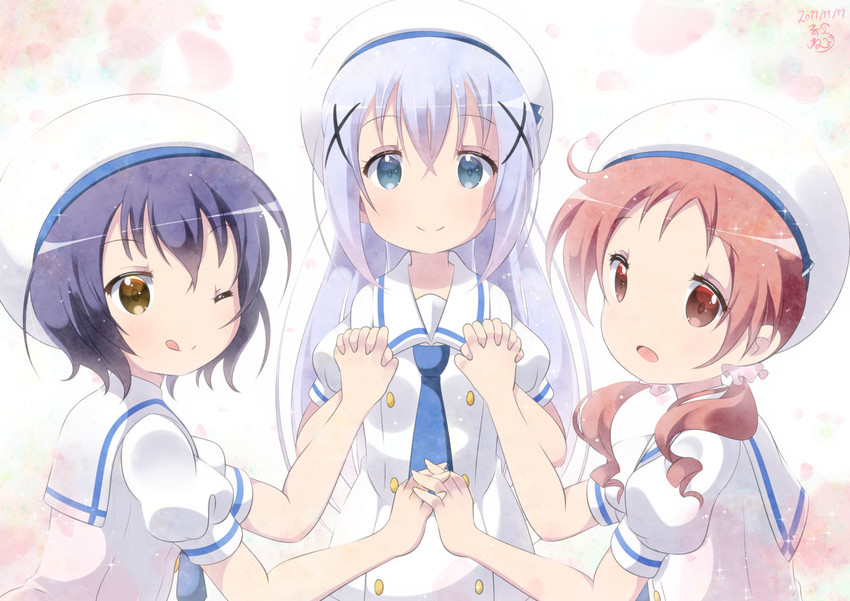 kafuu chino, jouga maya, and natsu megumi (gochuumon wa usagi desu ka?) drawn by aosora_neko