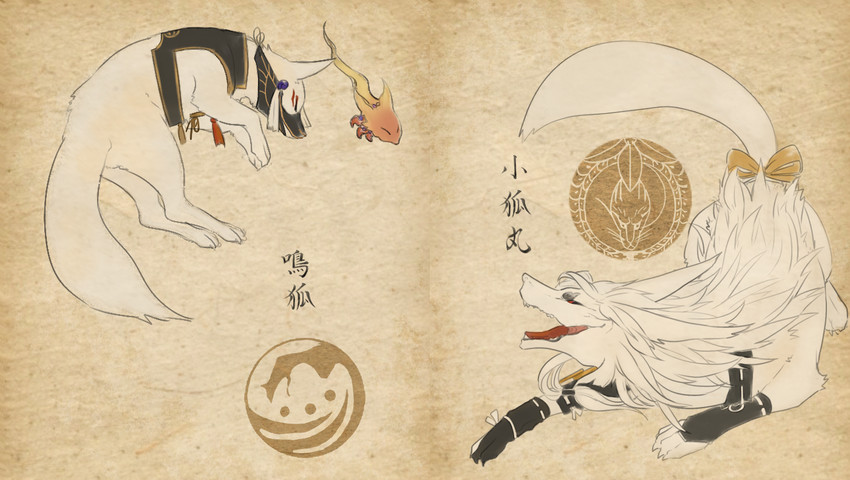 kogitsunemaru, nakigitsune, and nakigitsune's fox (touken ranbu) drawn by ochimo_da