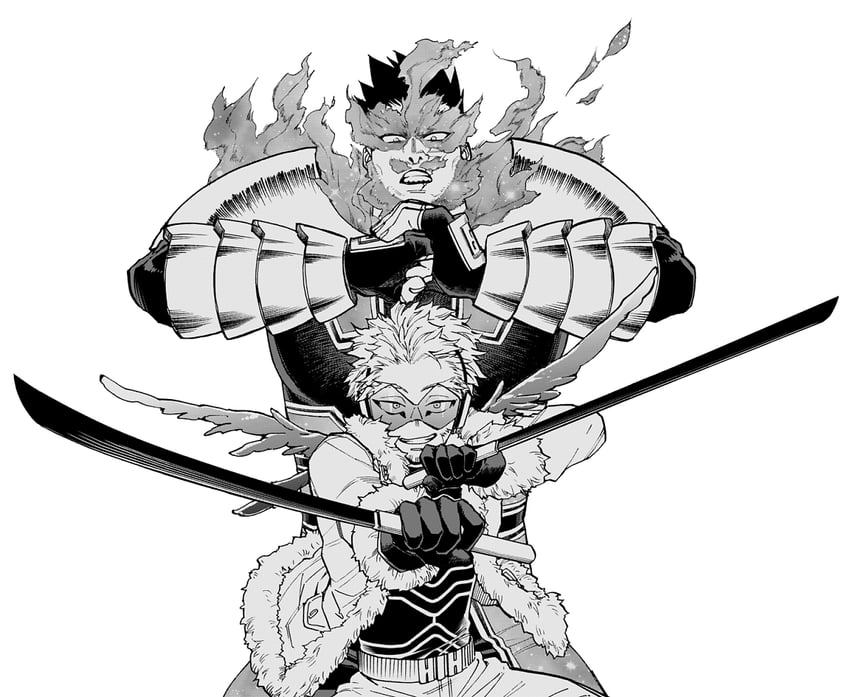 endeavor and hawks (boku no hero academia) drawn by shaku_po