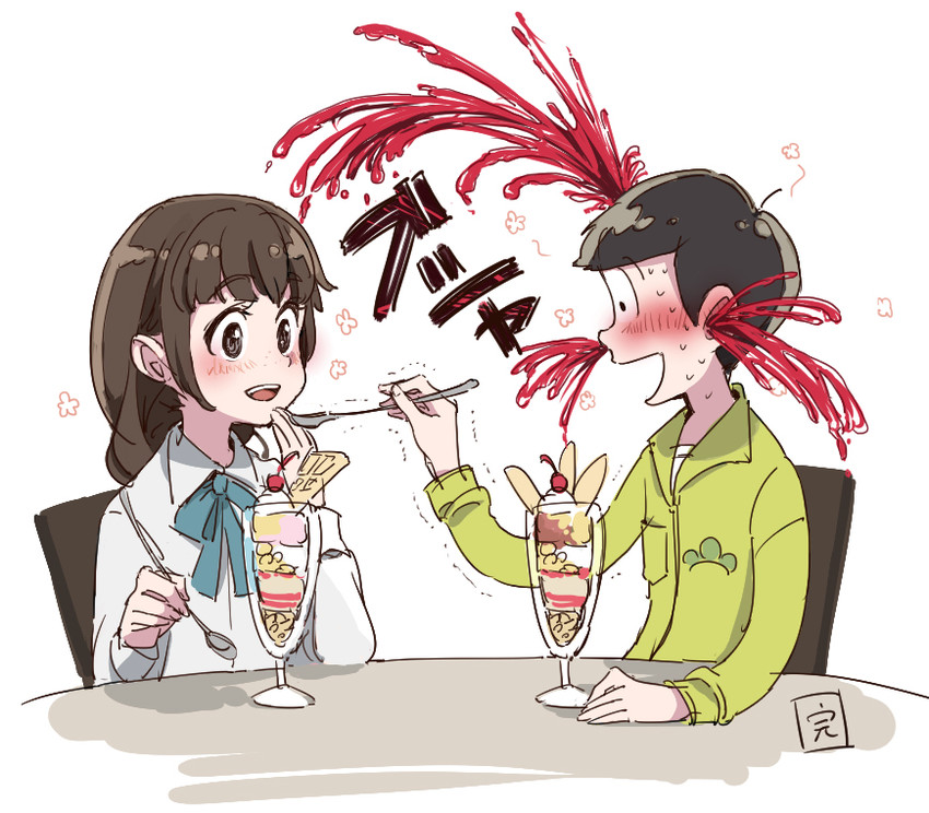 matsuno jyushimatsu and jyushimatsu's girlfriend (osomatsu and 2 more) drawn by yamano_(151515)