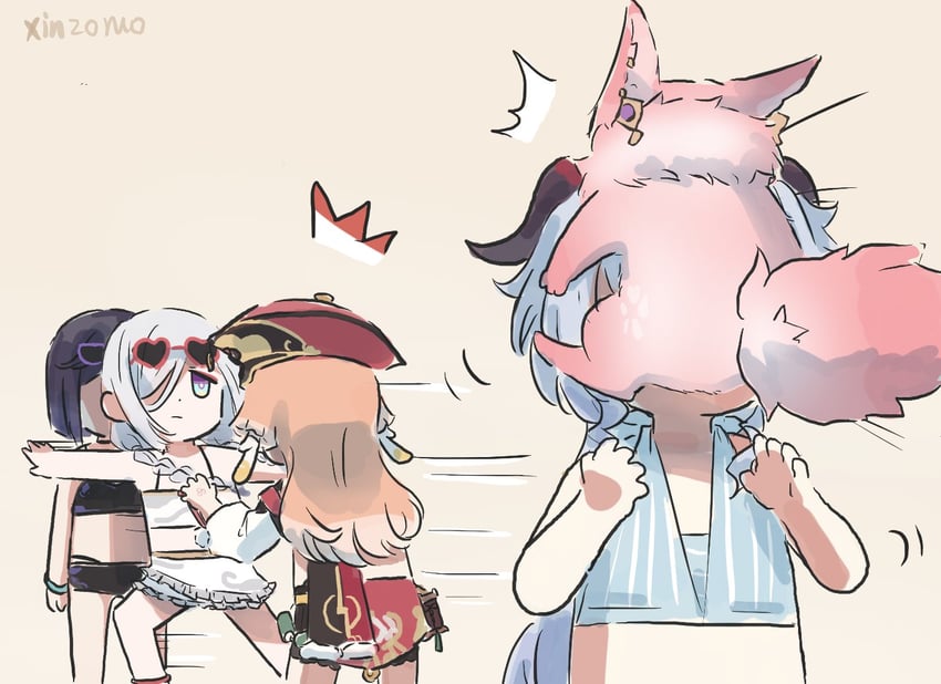 ganyu, yae miko, shenhe, yelan, and yanfei (genshin impact) drawn by xinzoruo