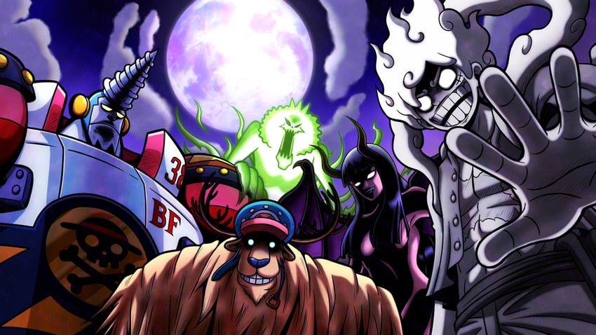 monkey d. luffy, nico robin, tony tony chopper, brook, franky, and 2 more (one piece) drawn by sean_cliff