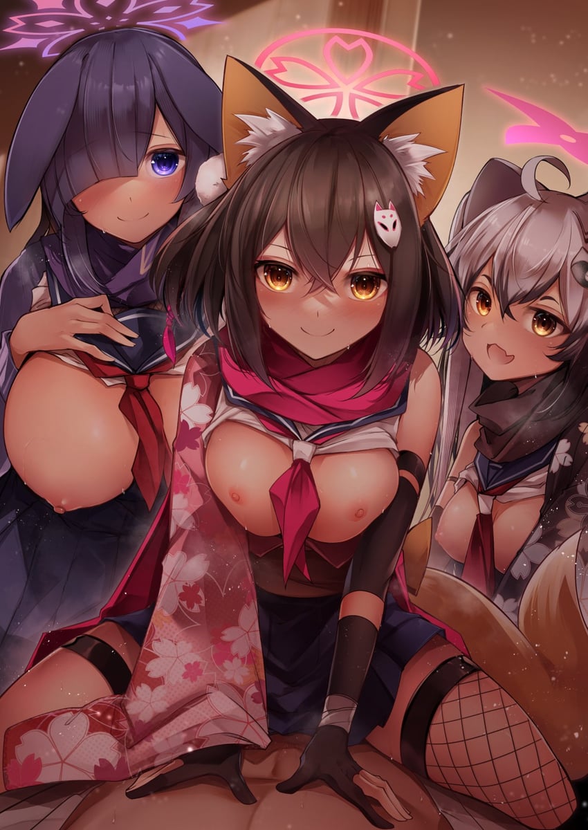izuna, michiru, and tsukuyo (blue archive and 1 more) drawn by midori_(misuriru8)