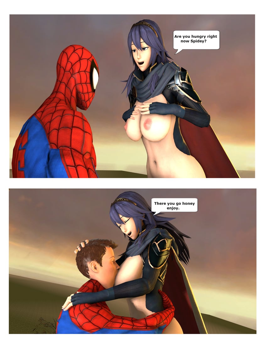 lucina and spider-man (marvel and 1 more) drawn by loverlassysponk