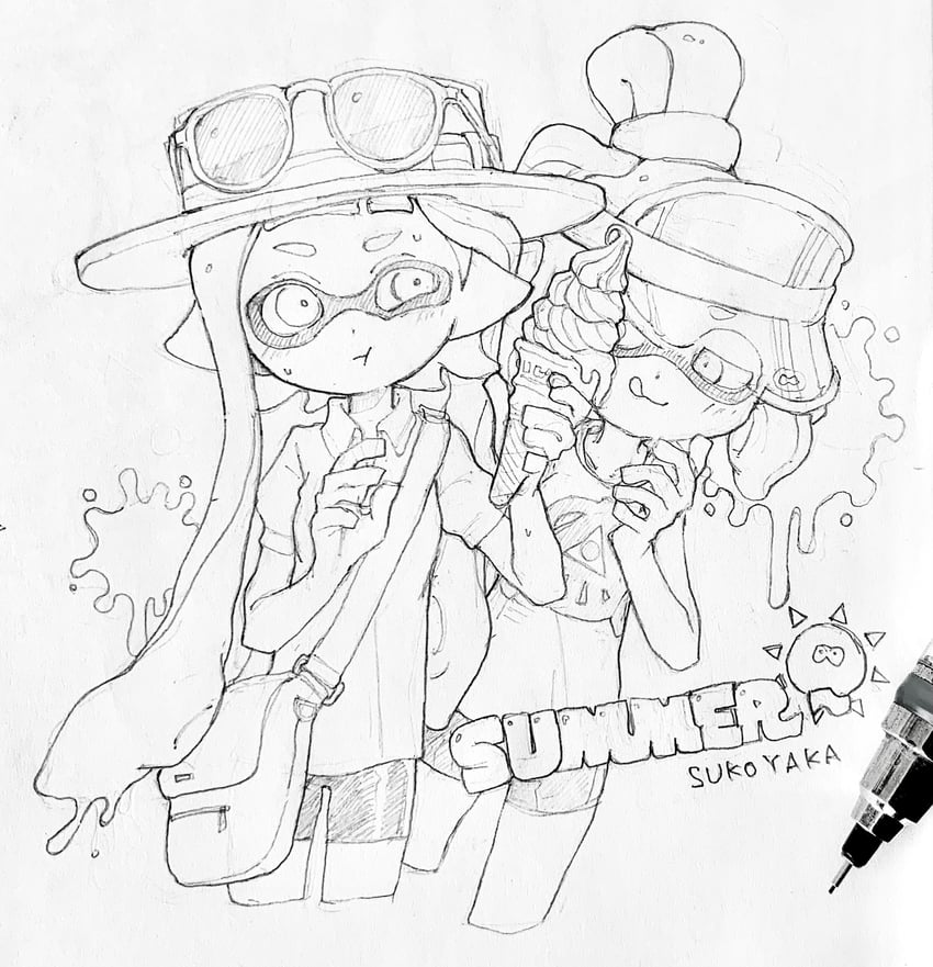 inkling player character and inkling girl (splatoon) drawn by suuuuk_z0