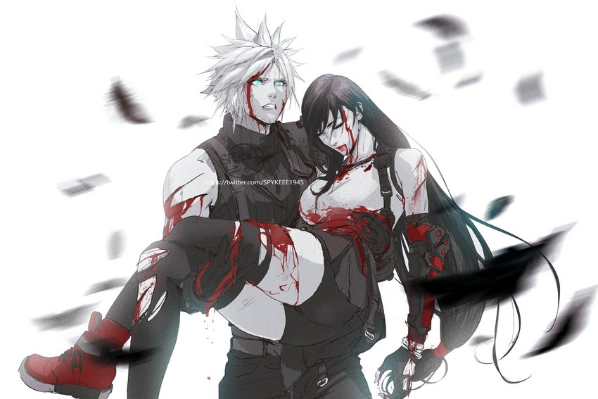 tifa lockhart and cloud strife (final fantasy and 2 more) drawn by spykeee