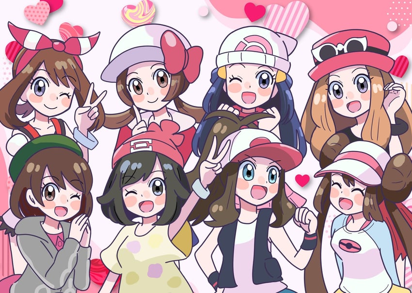 dawn, may, rosa, hilda, gloria, and 3 more (pokemon and 8 more) drawn by miin_(toukotouya)
