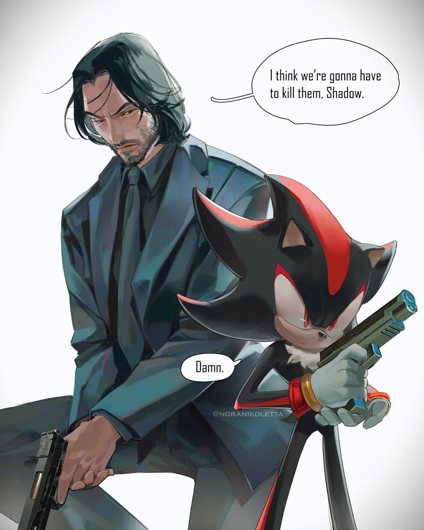 shadow the hedgehog, john wick, and keanu reeves (sonic and 2 more) drawn by norarts