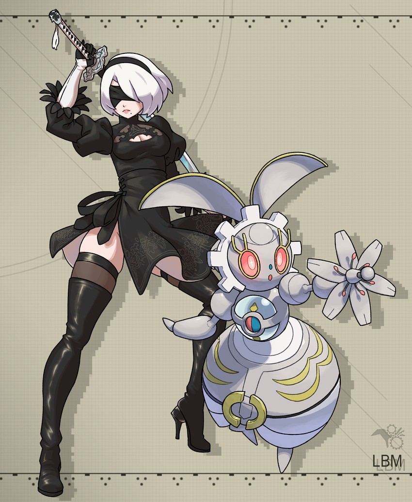 2b and magearna (pokemon and 2 more) drawn by metalmorag