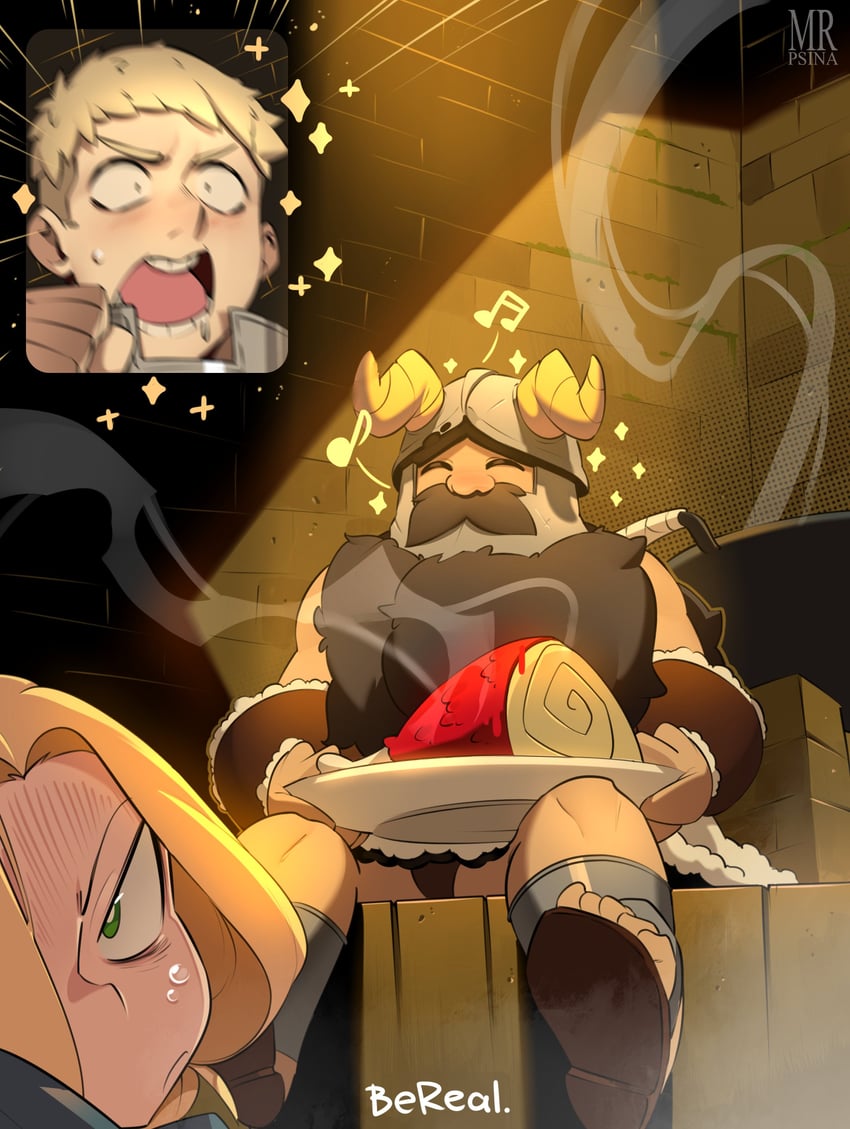 marcille donato, laios touden, and senshi (dungeon meshi and 1 more) drawn by mr.psina
