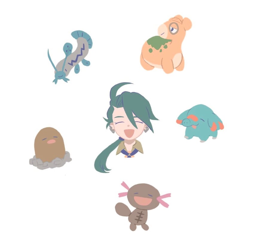 rika, diglett, paldean wooper, phanpy, numel, and 1 more (pokemon and 1 more) drawn by botamanbo