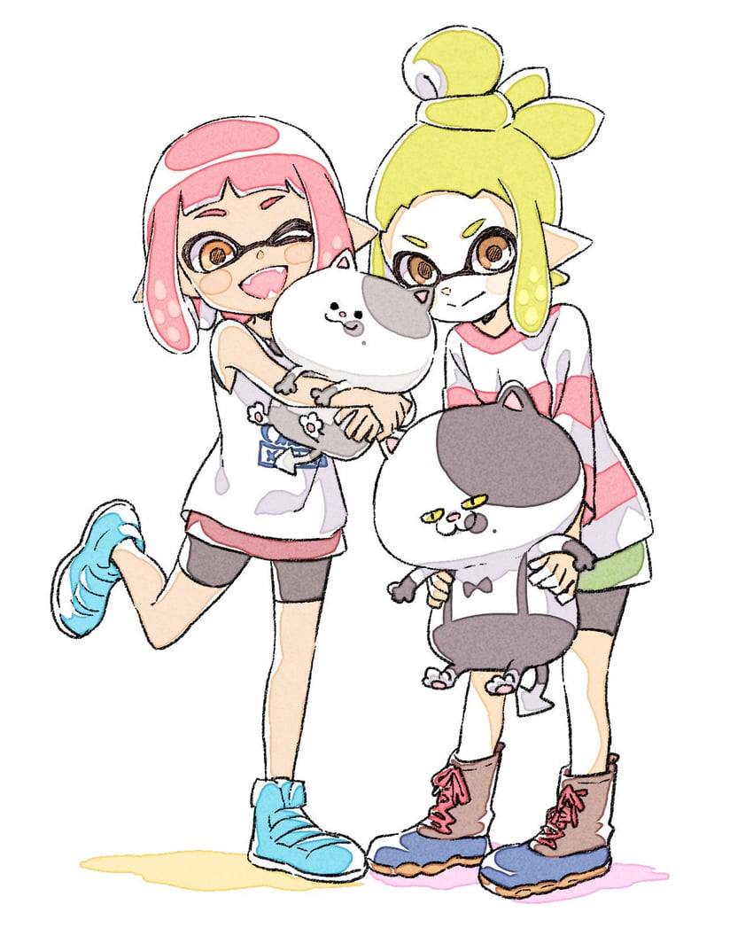 inkling player character, inkling girl, judd, li'l judd, surume, and 1 more (splatoon and 1 more) drawn by sen_squid