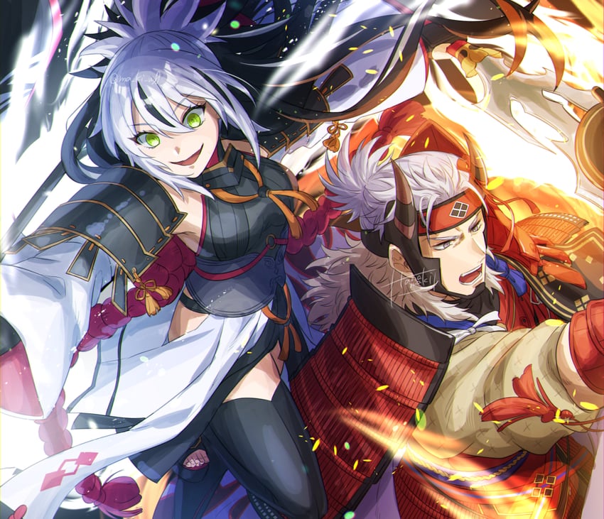 nagao kagetora, uesugi kenshin, and takeda shingen (fate and 1 more) drawn by kamuinii