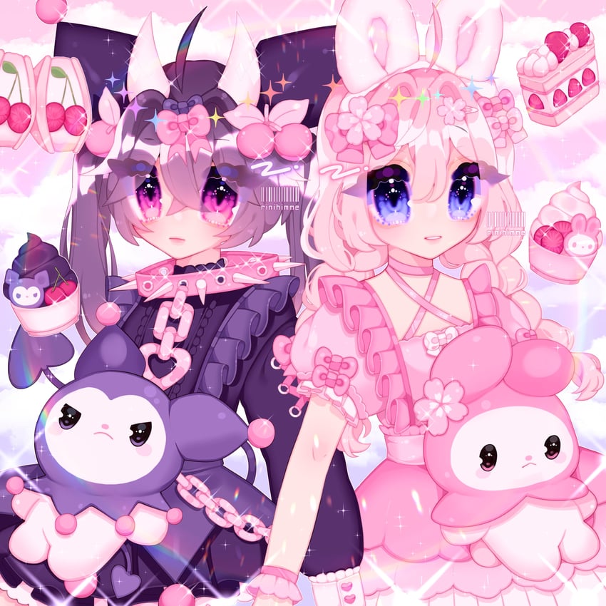 my melody and kuromi (sanrio and 1 more) drawn by rinihimme